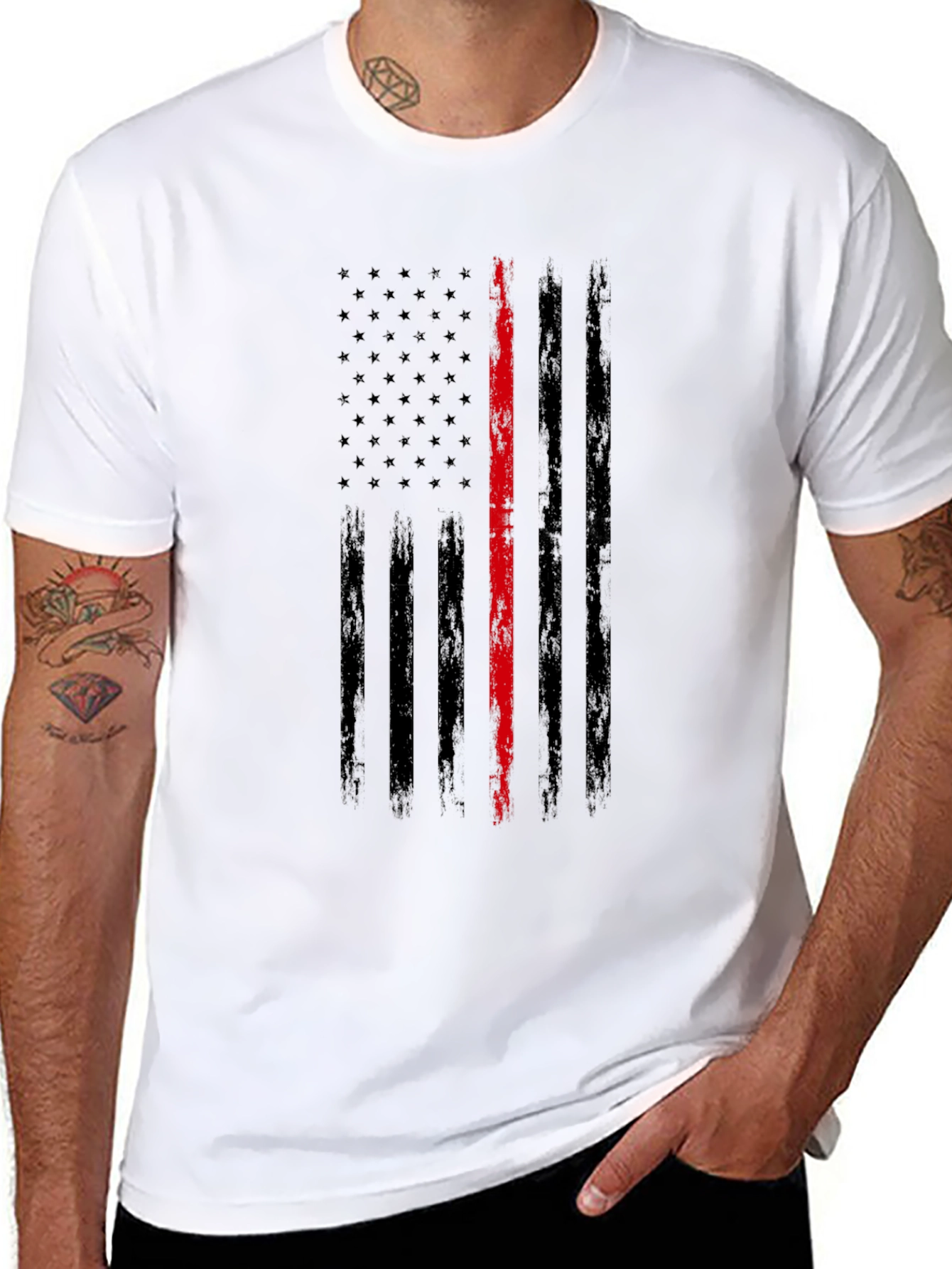 Camiseta Negra Bandera Fina Roja
