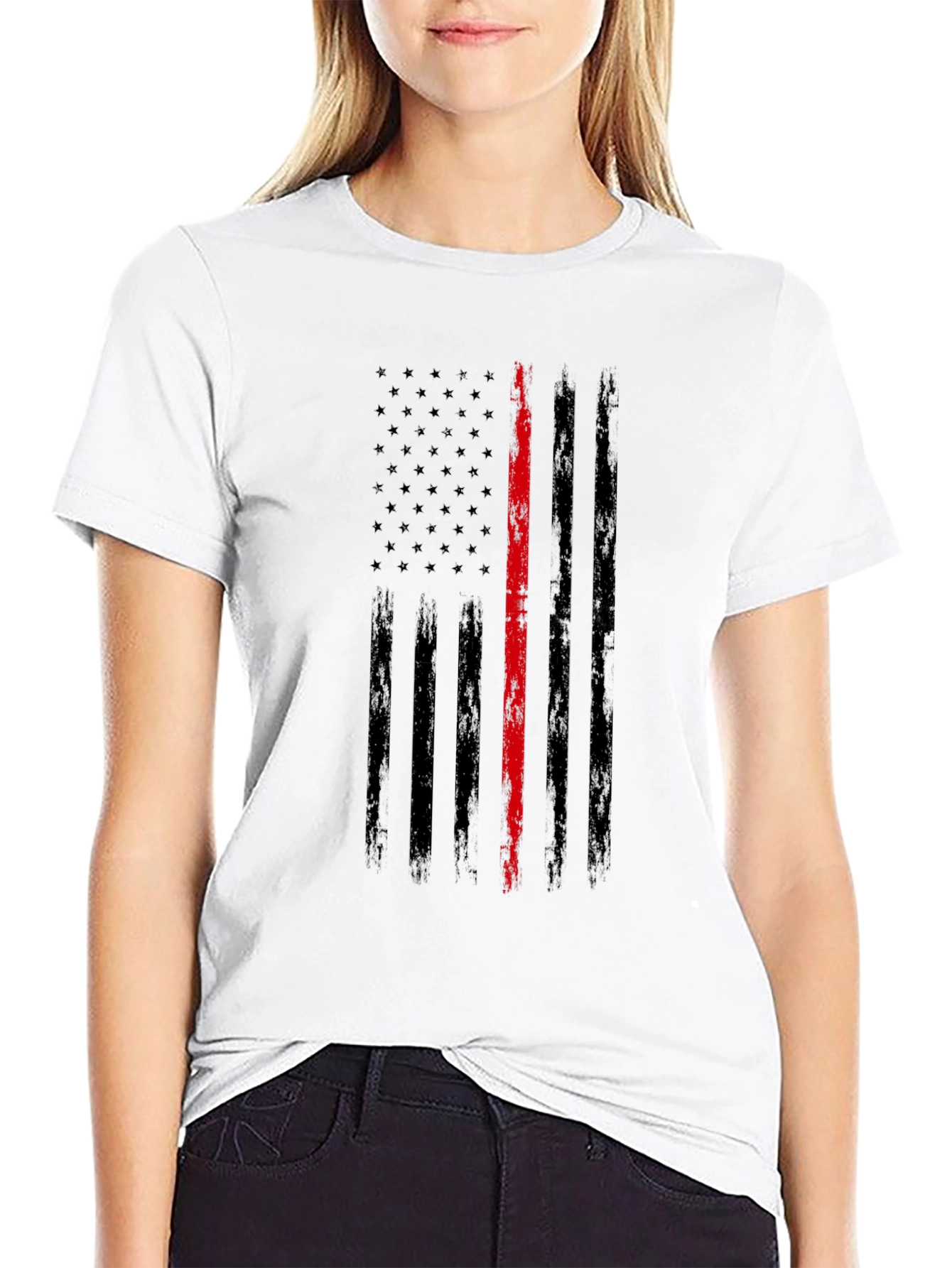 Camiseta Negra Bandera Fina Roja
