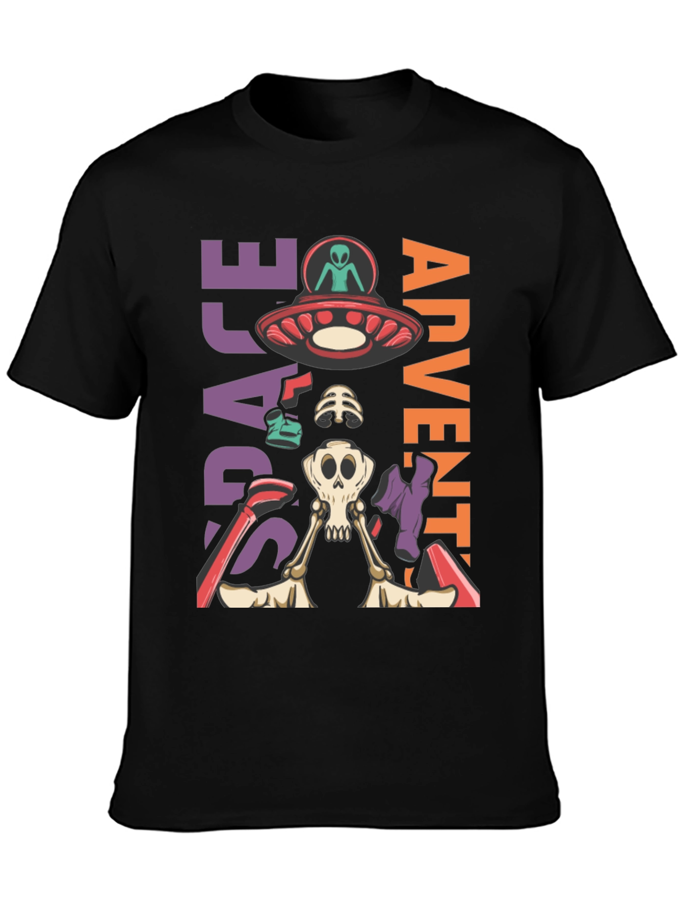 Camiseta Aventura Espacial con Alien y Esqueleto