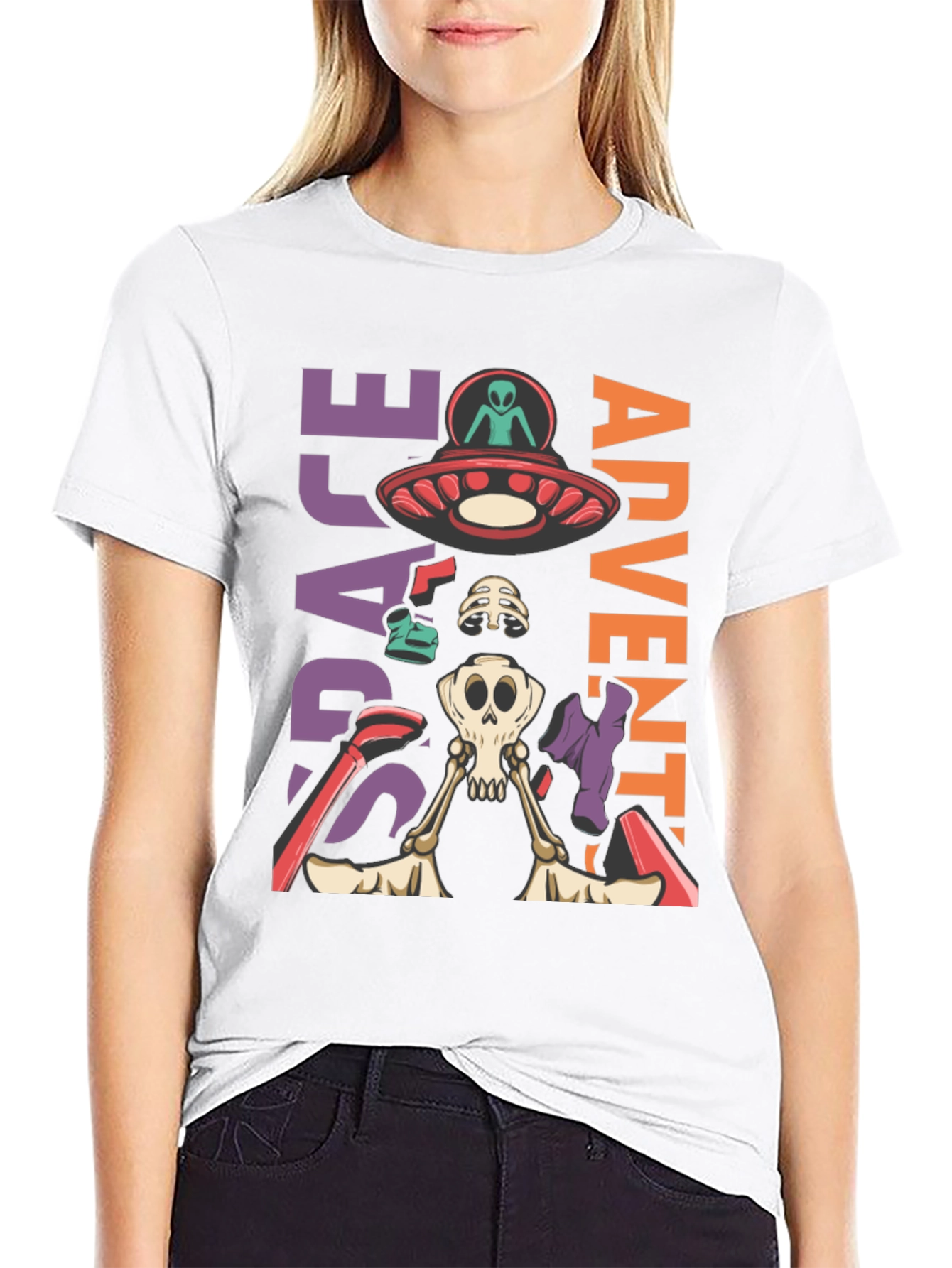 Camiseta Aventura Espacial con Alien y Esqueleto