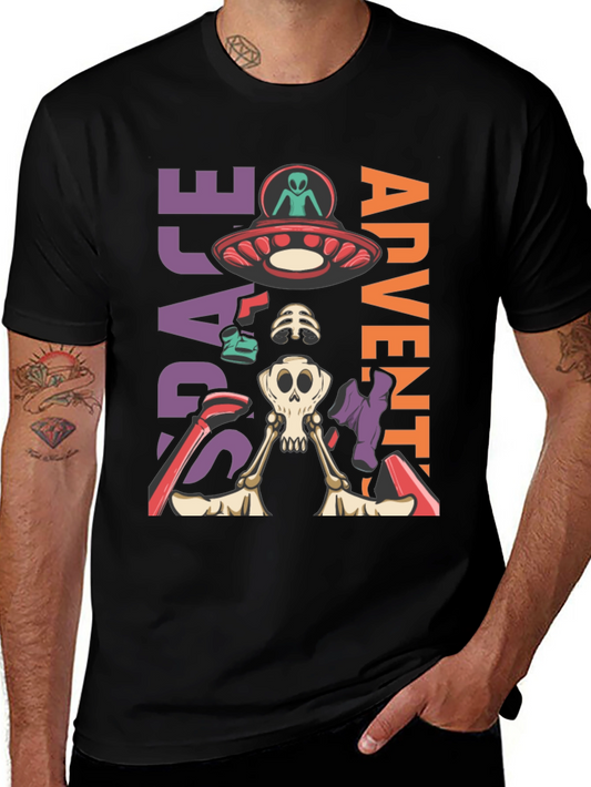 Camiseta Aventura Espacial con Alien y Esqueleto