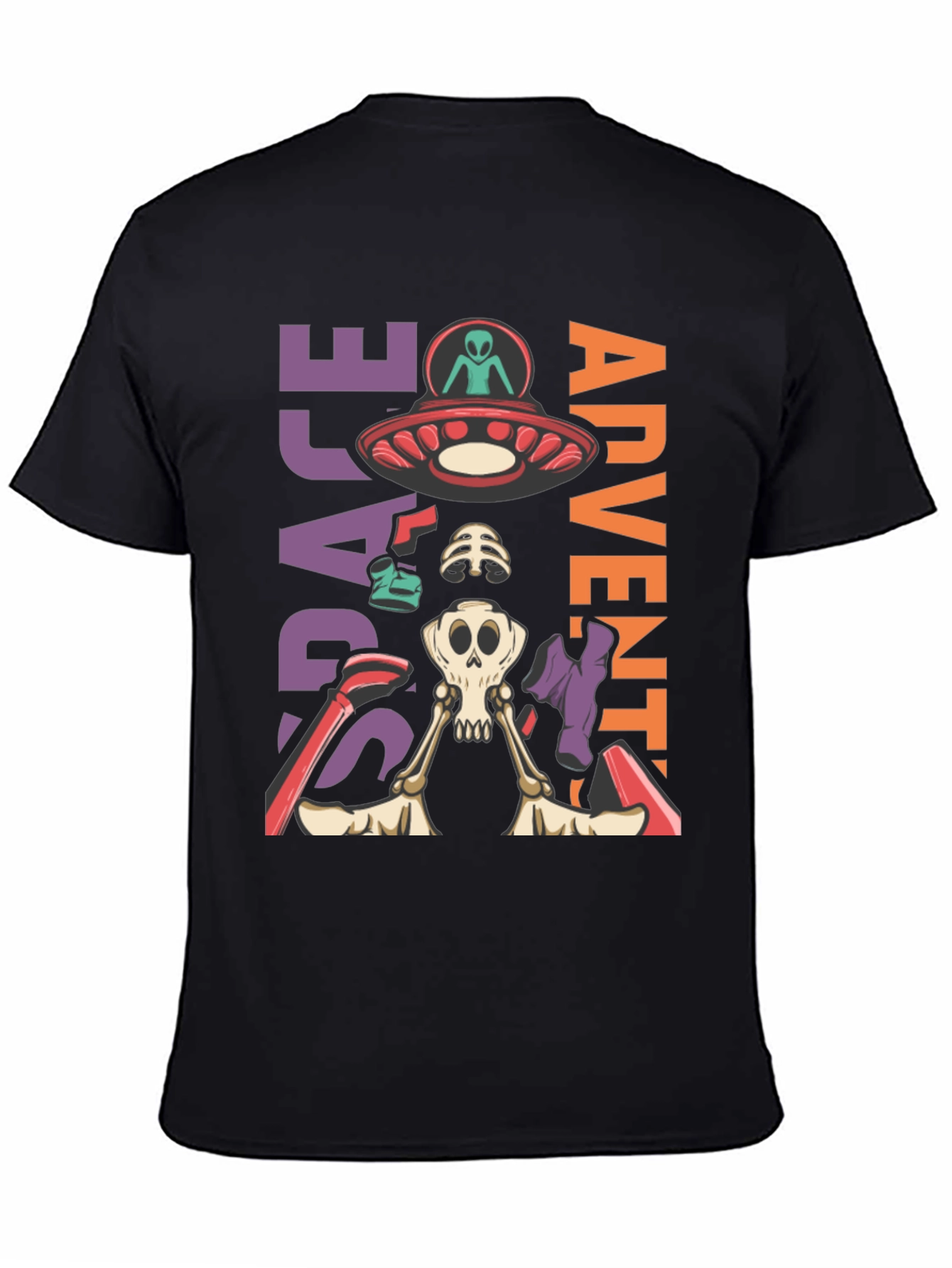 Camiseta Aventura Espacial con Alien y Esqueleto