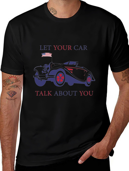 Camiseta Negra con Diseño de Coche Clásico Americano