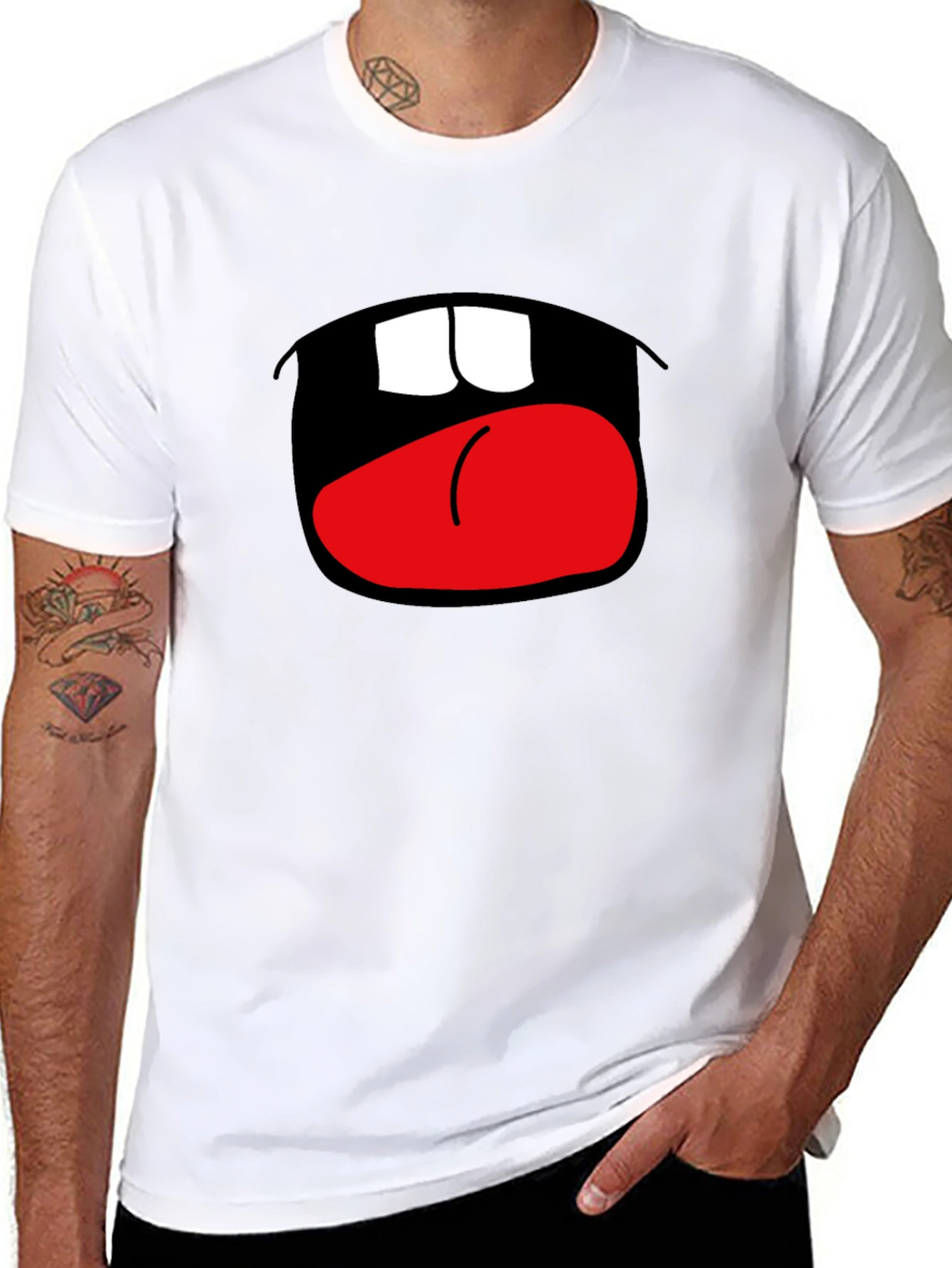 Camiseta Negra con Boca Abierta Divertida