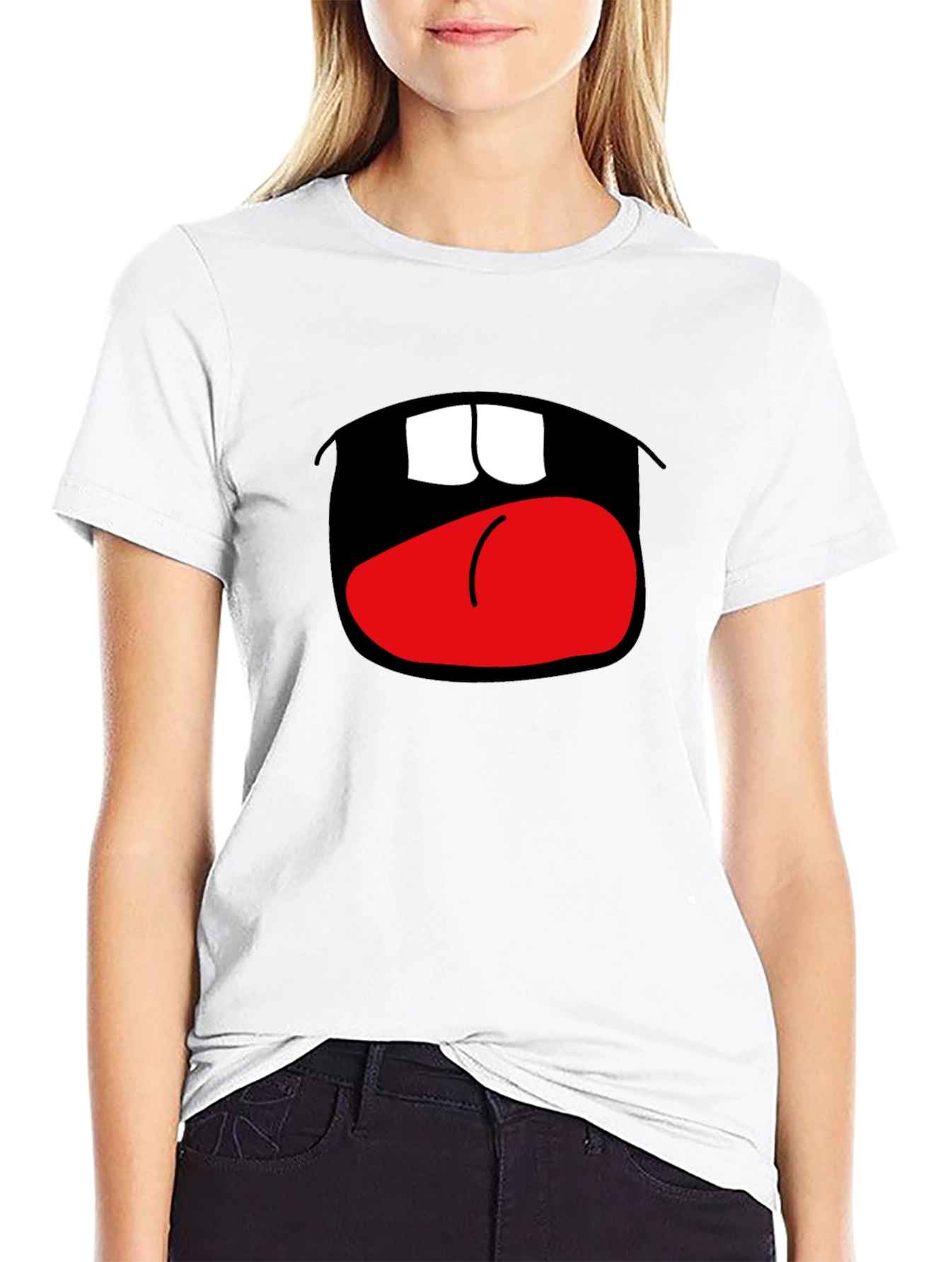 Camiseta Negra con Boca Abierta Divertida