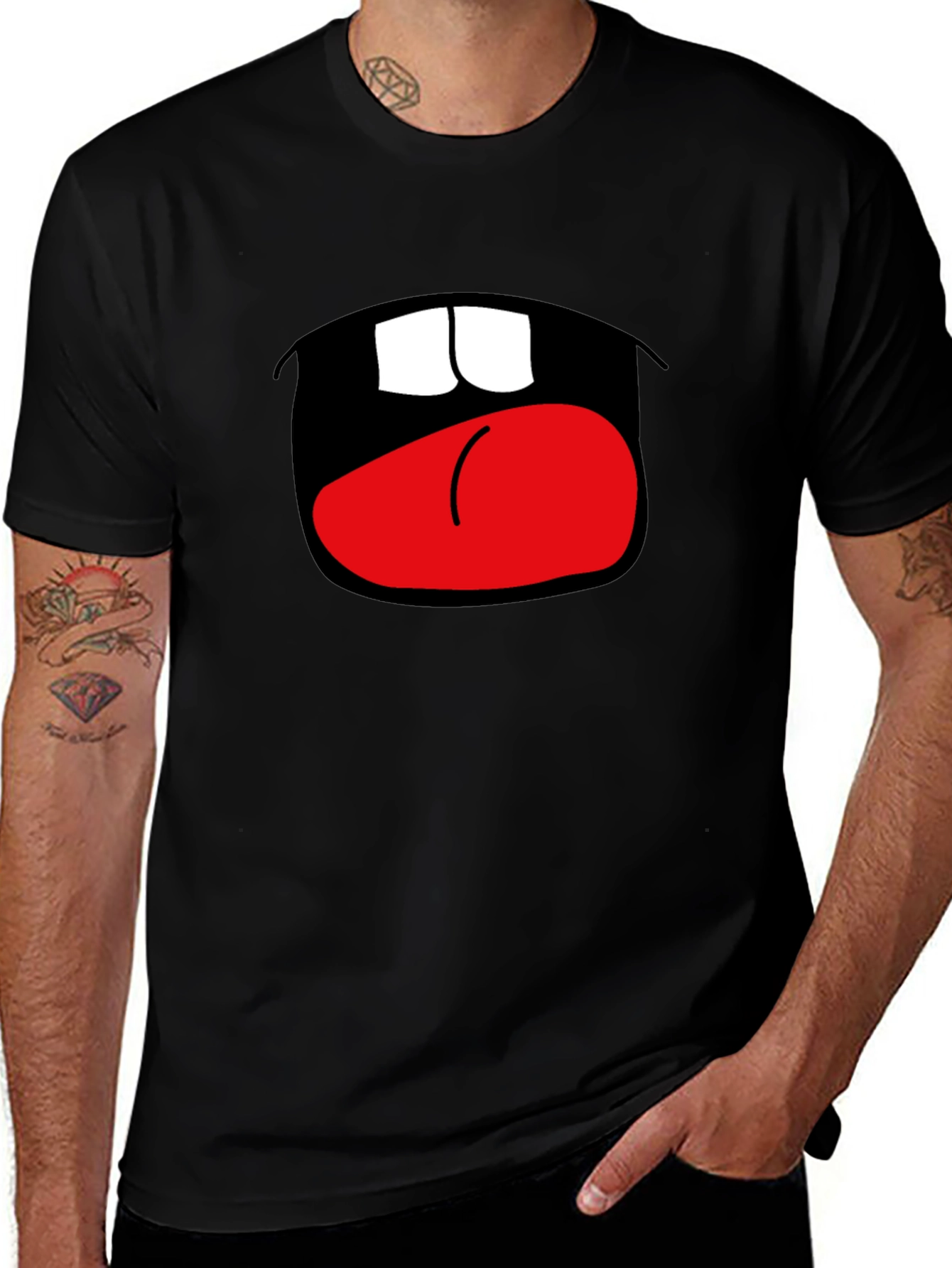 Camiseta Negra con Boca Abierta Divertida