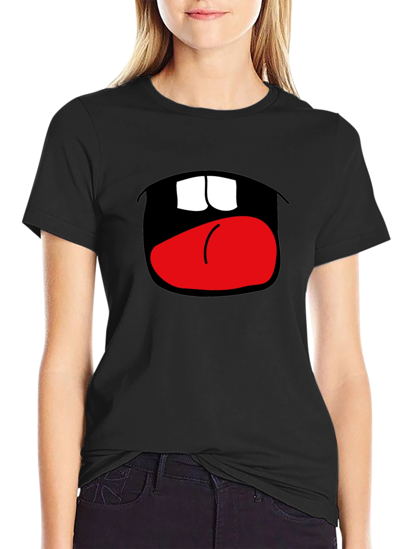 Camiseta Negra con Boca Abierta Divertida