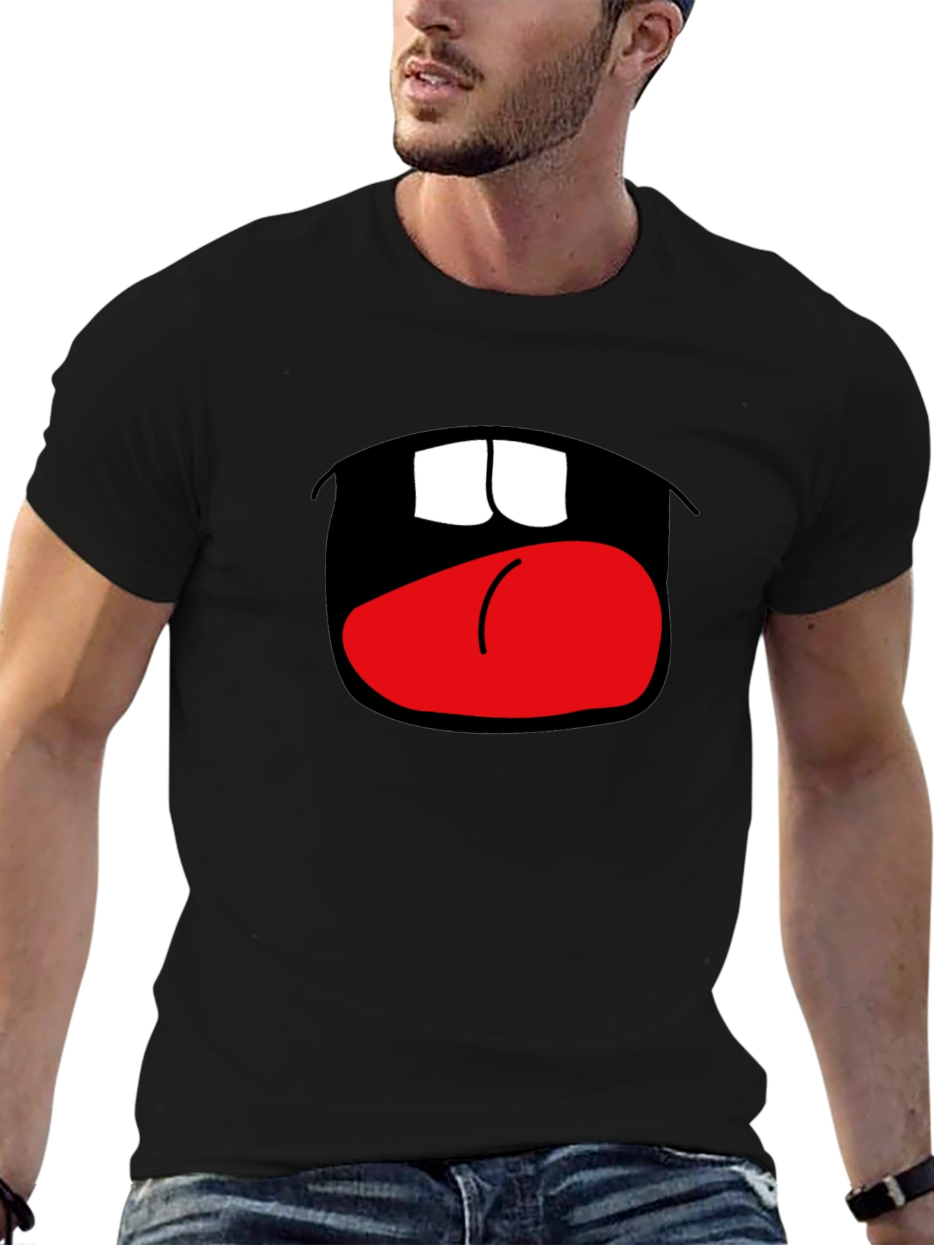 Camiseta Negra con Boca Abierta Divertida
