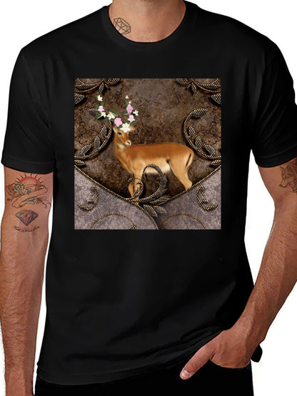 Camiseta Negra con Diseño de Ciervo Floral