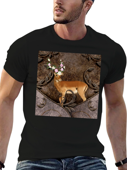 Camiseta Negra con Diseño de Ciervo Floral