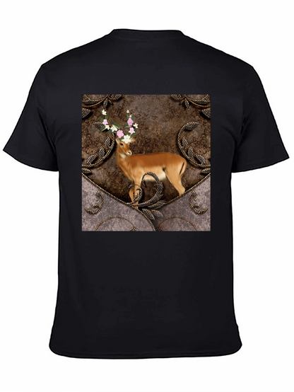 Camiseta Negra con Diseño de Ciervo Floral