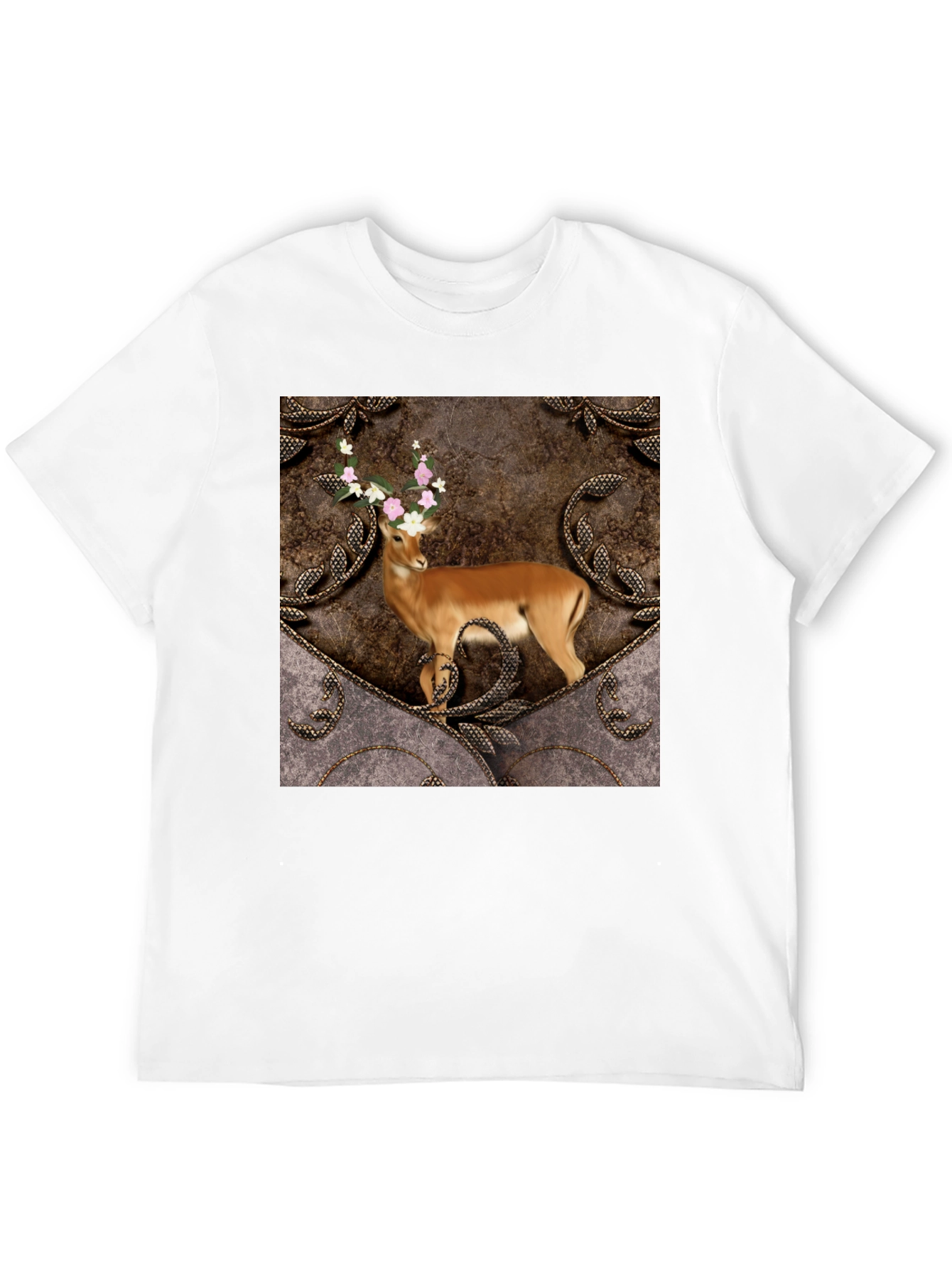 Camiseta Negra con Diseño de Ciervo Floral