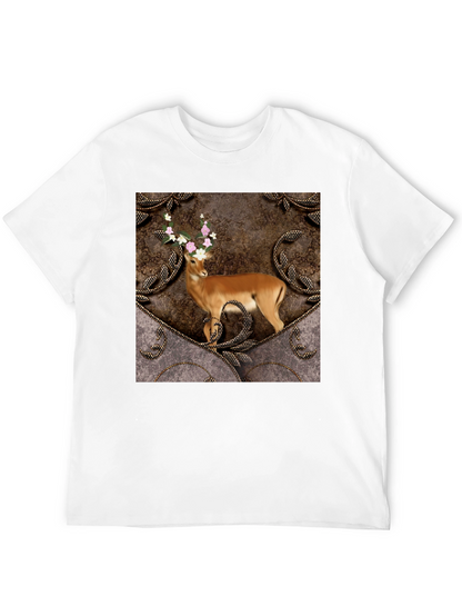 Camiseta Negra con Diseño de Ciervo Floral