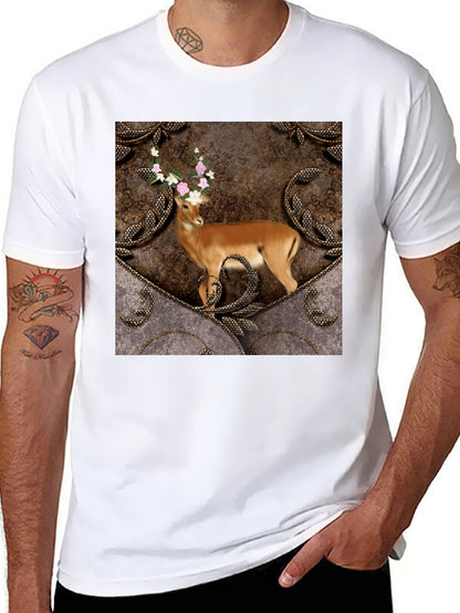 Camiseta Negra con Diseño de Ciervo Floral