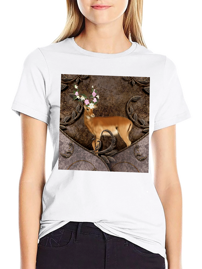 Camiseta Negra con Diseño de Ciervo Floral