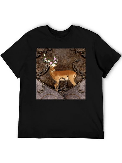 Camiseta Negra con Diseño de Ciervo Floral