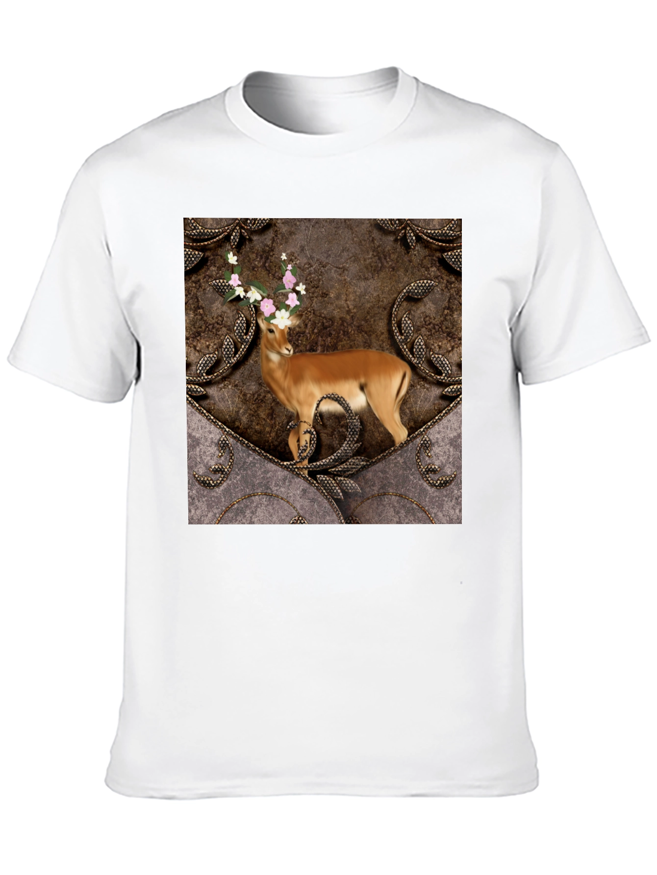 Camiseta Negra con Diseño de Ciervo Floral