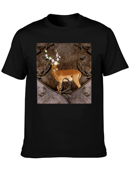 Camiseta Negra con Diseño de Ciervo Floral