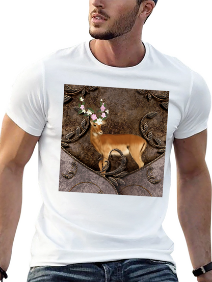 Camiseta Negra con Diseño de Ciervo Floral