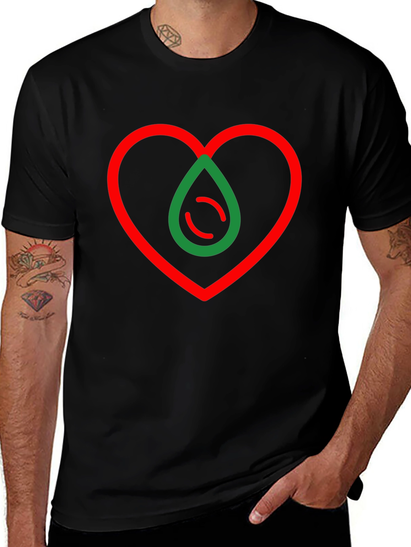 Camiseta Negra Corazón y Gota Abstracta