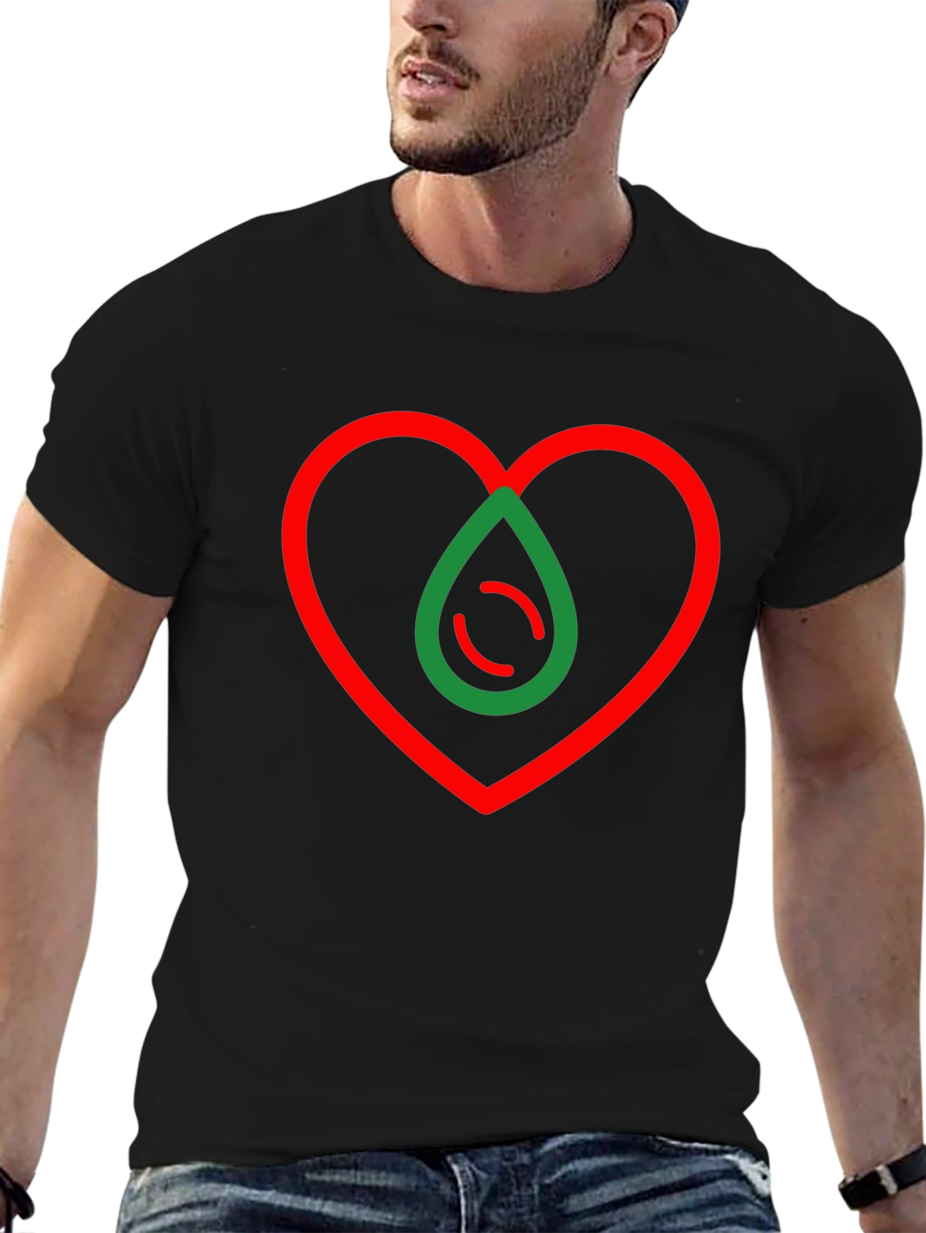 Camiseta Negra Corazón y Gota Abstracta