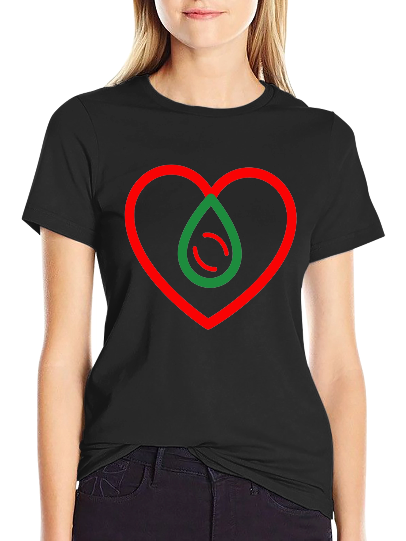 Camiseta Negra Corazón y Gota Abstracta