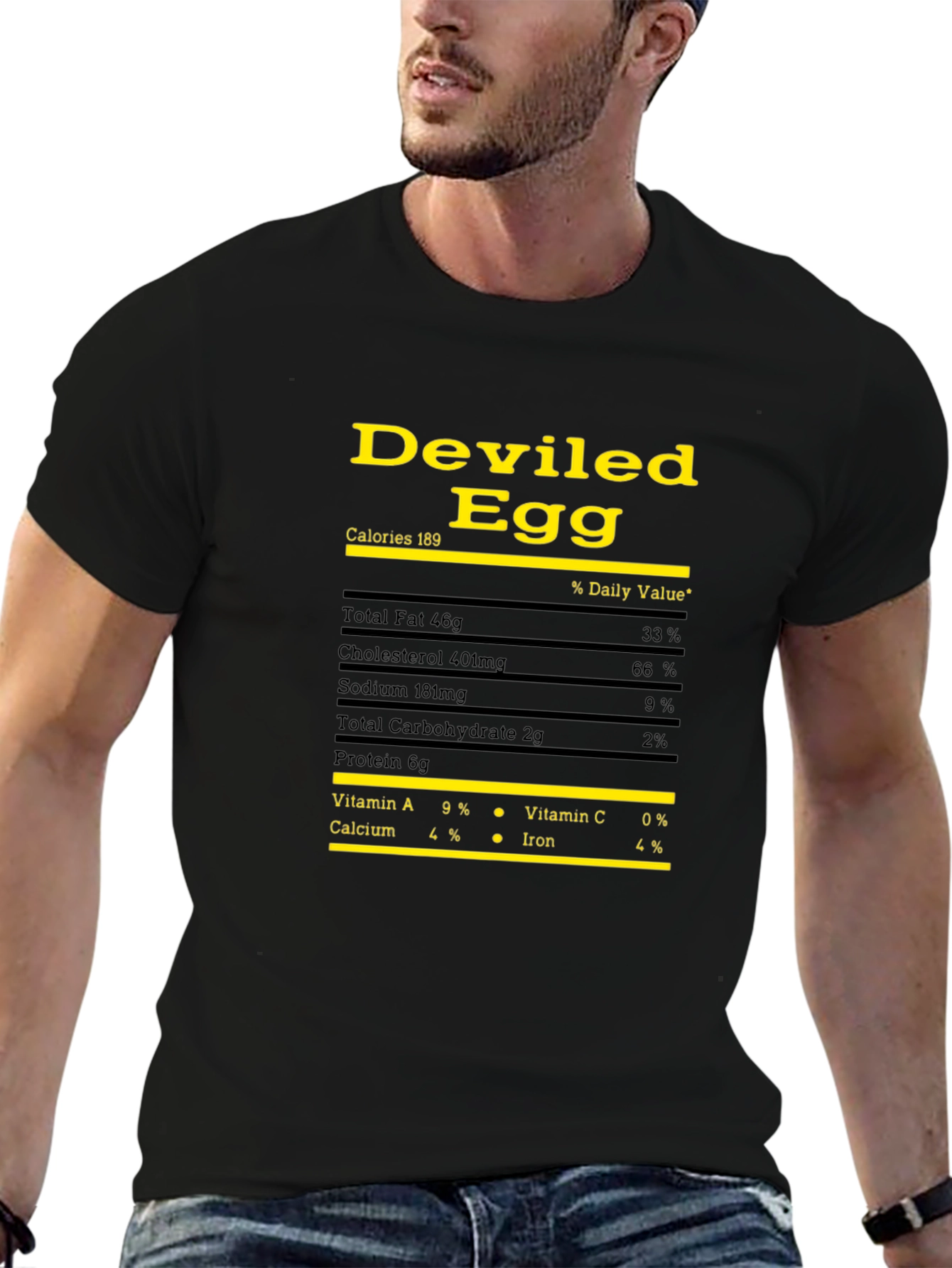 Camiseta Negra Huevo Endiablado - Información Nutricional Divertida