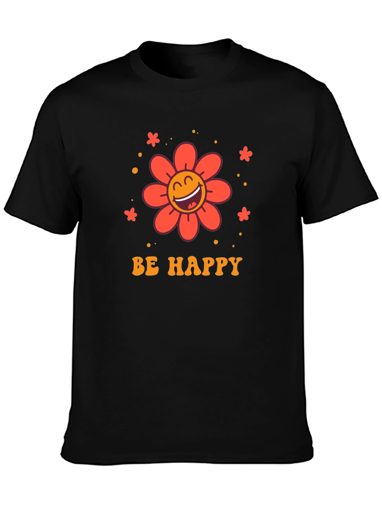 Camiseta Negra con Diseño Floral Sé Feliz
