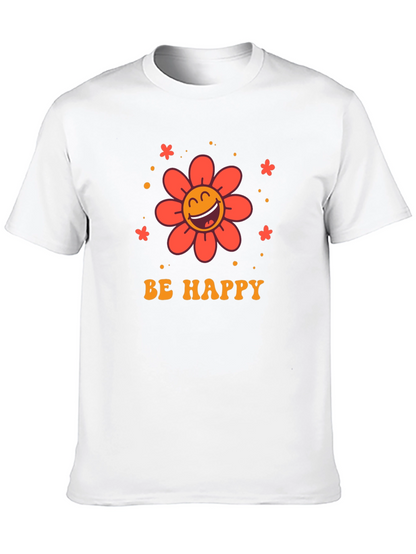 Camiseta Negra con Diseño Floral Sé Feliz