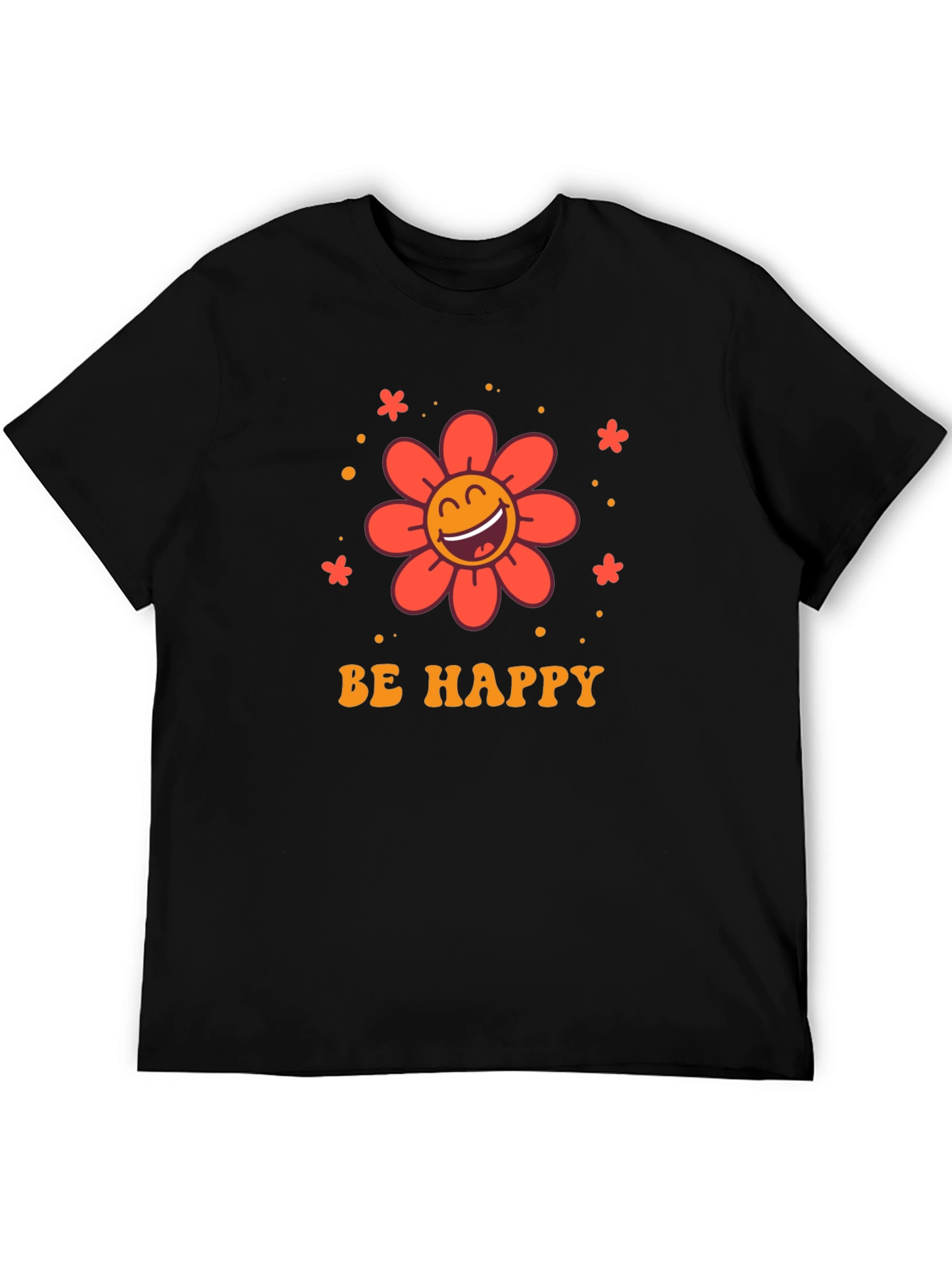 Camiseta Negra con Diseño Floral Sé Feliz