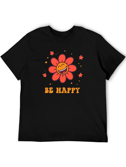 Camiseta Negra con Diseño Floral Sé Feliz