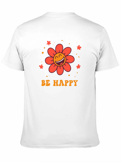 Camiseta Negra con Diseño Floral Sé Feliz