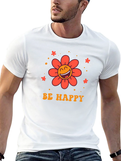 Camiseta Negra con Diseño Floral Sé Feliz