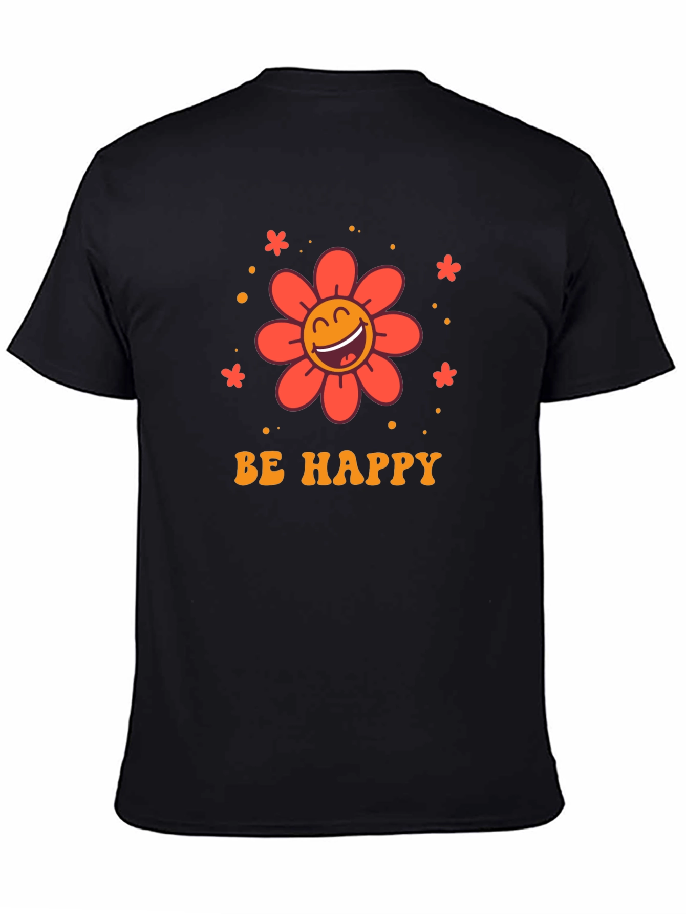 Camiseta Negra con Diseño Floral Sé Feliz