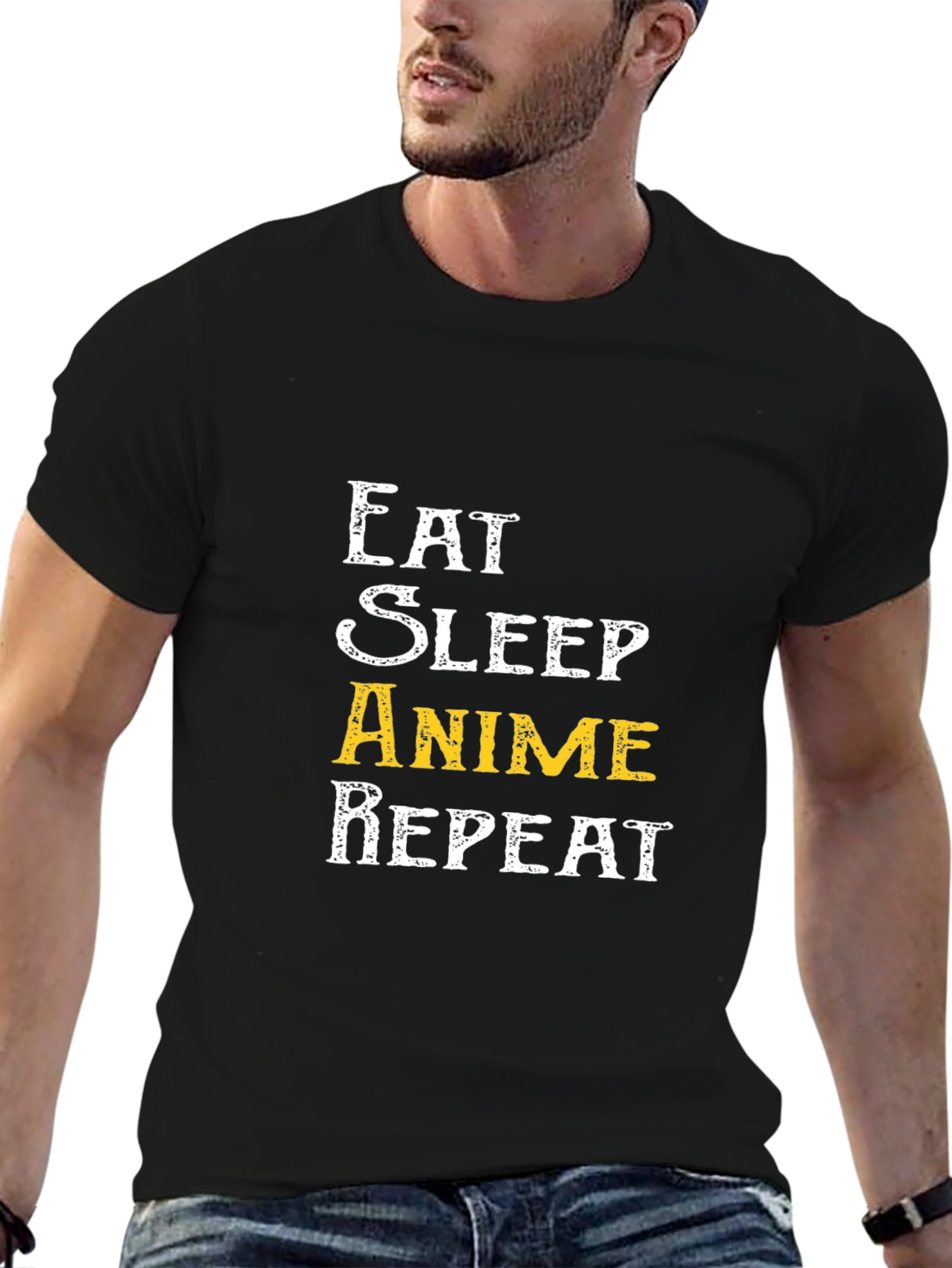 Camiseta Negra Eat Sleep Anime Repeat