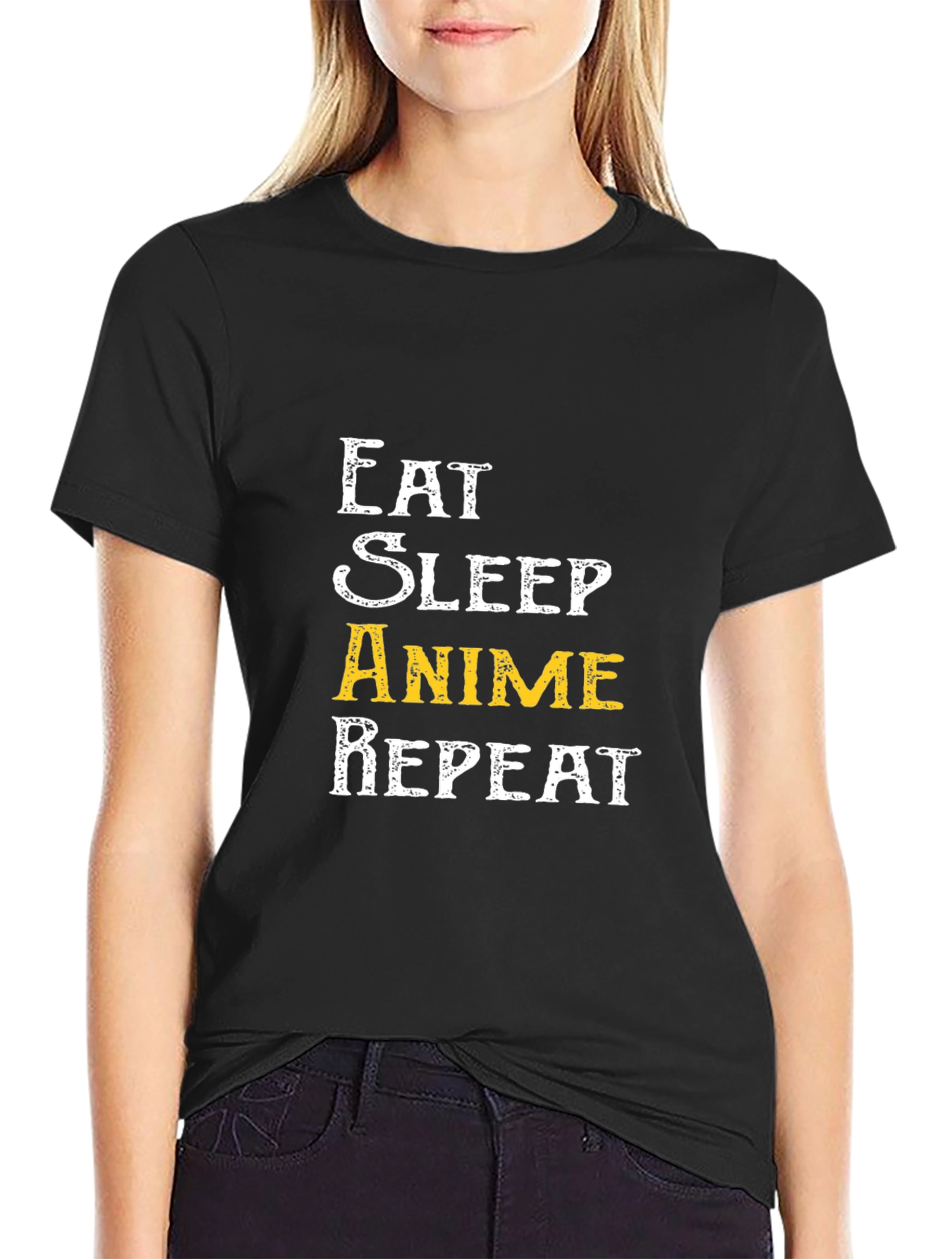 Camiseta Negra Eat Sleep Anime Repeat