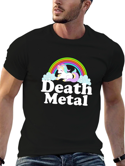 Camiseta Negra Unicornio Metalero para Hombre