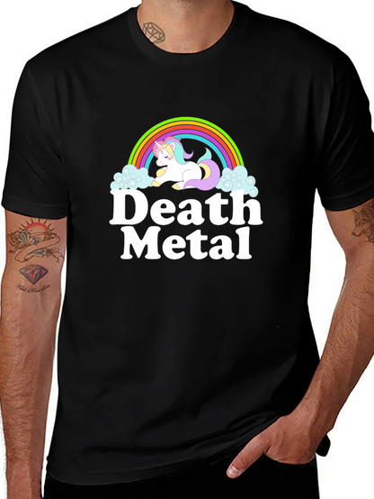Camiseta Negra Unicornio Metalero para Hombre