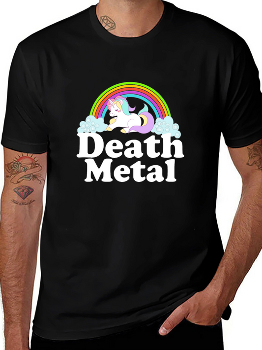Camiseta Negra Unicornio Metalero para Hombre
