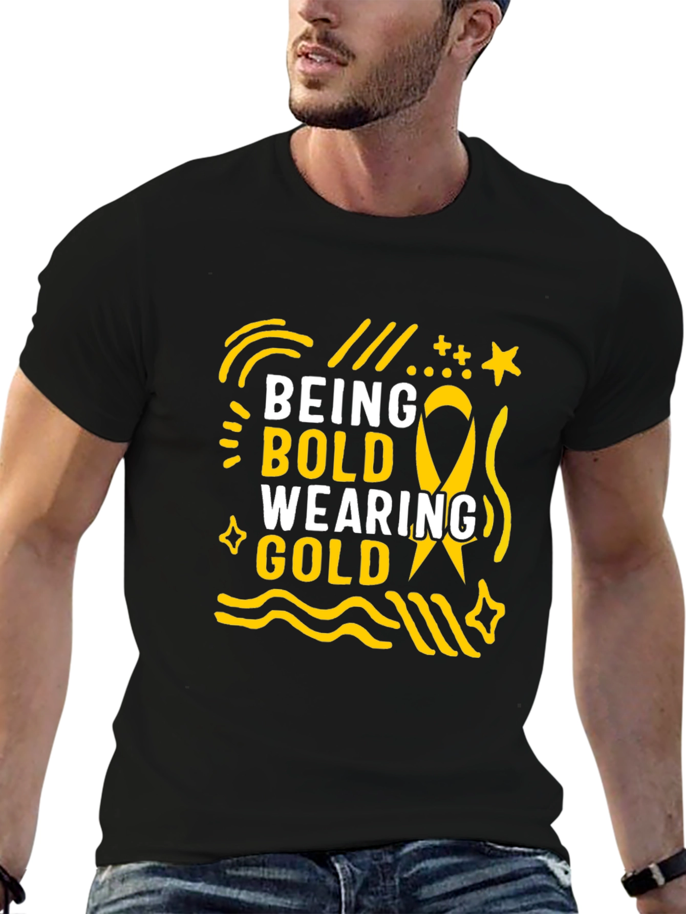 Camiseta Negra Being Bold Wearing Gold para Adultos