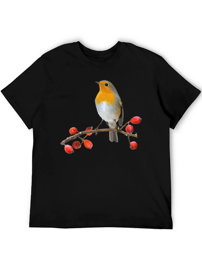 Camiseta Negra con Diseño de Pájaro Robin