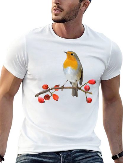 Camiseta Negra con Diseño de Pájaro Robin