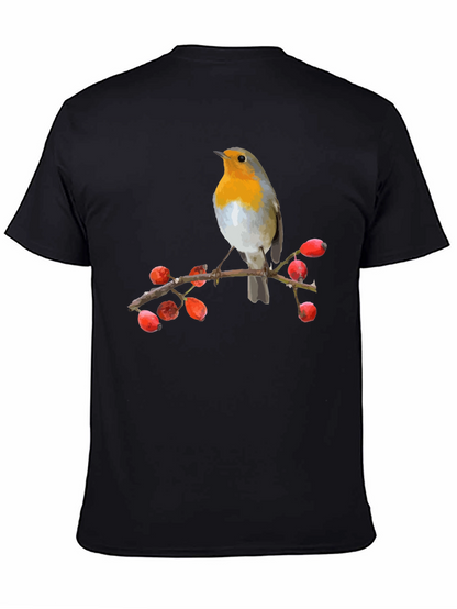 Camiseta Negra con Diseño de Pájaro Robin