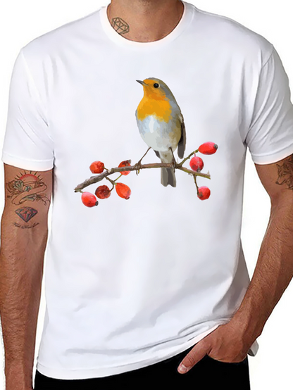 Camiseta Negra con Diseño de Pájaro Robin