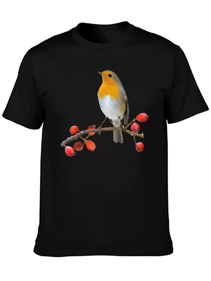 Camiseta Negra con Diseño de Pájaro Robin
