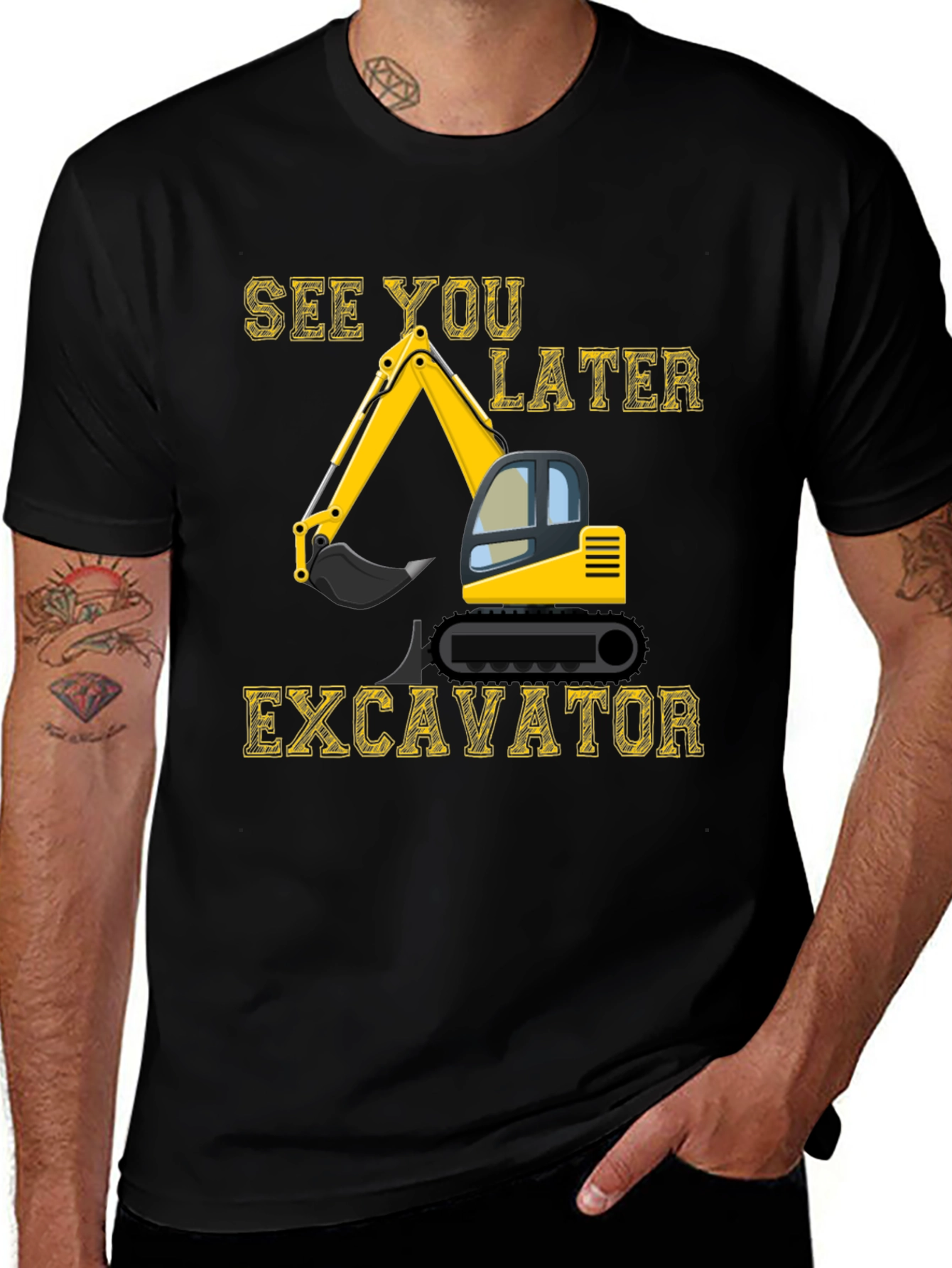 Camiseta Negra con Diseño de Excavadora