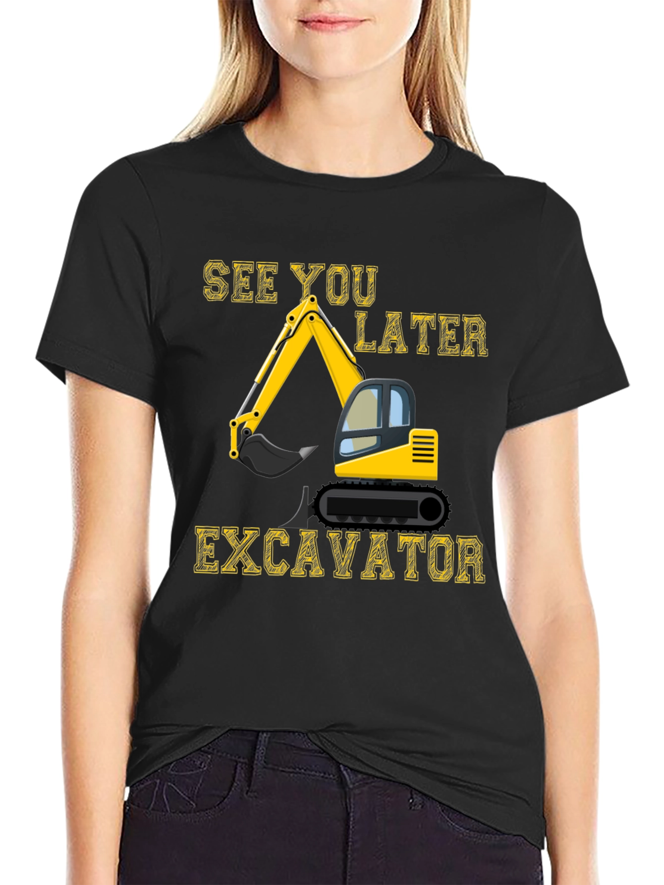 Camiseta Negra con Diseño de Excavadora