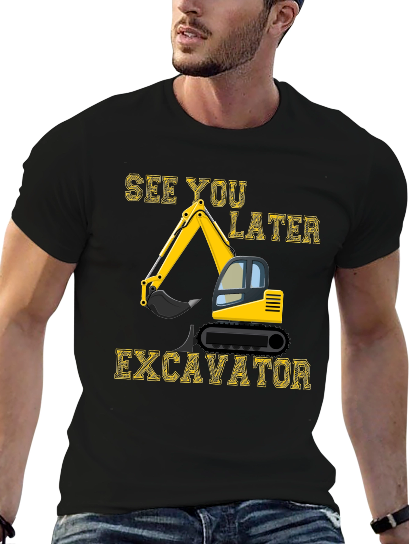 Camiseta Negra con Diseño de Excavadora