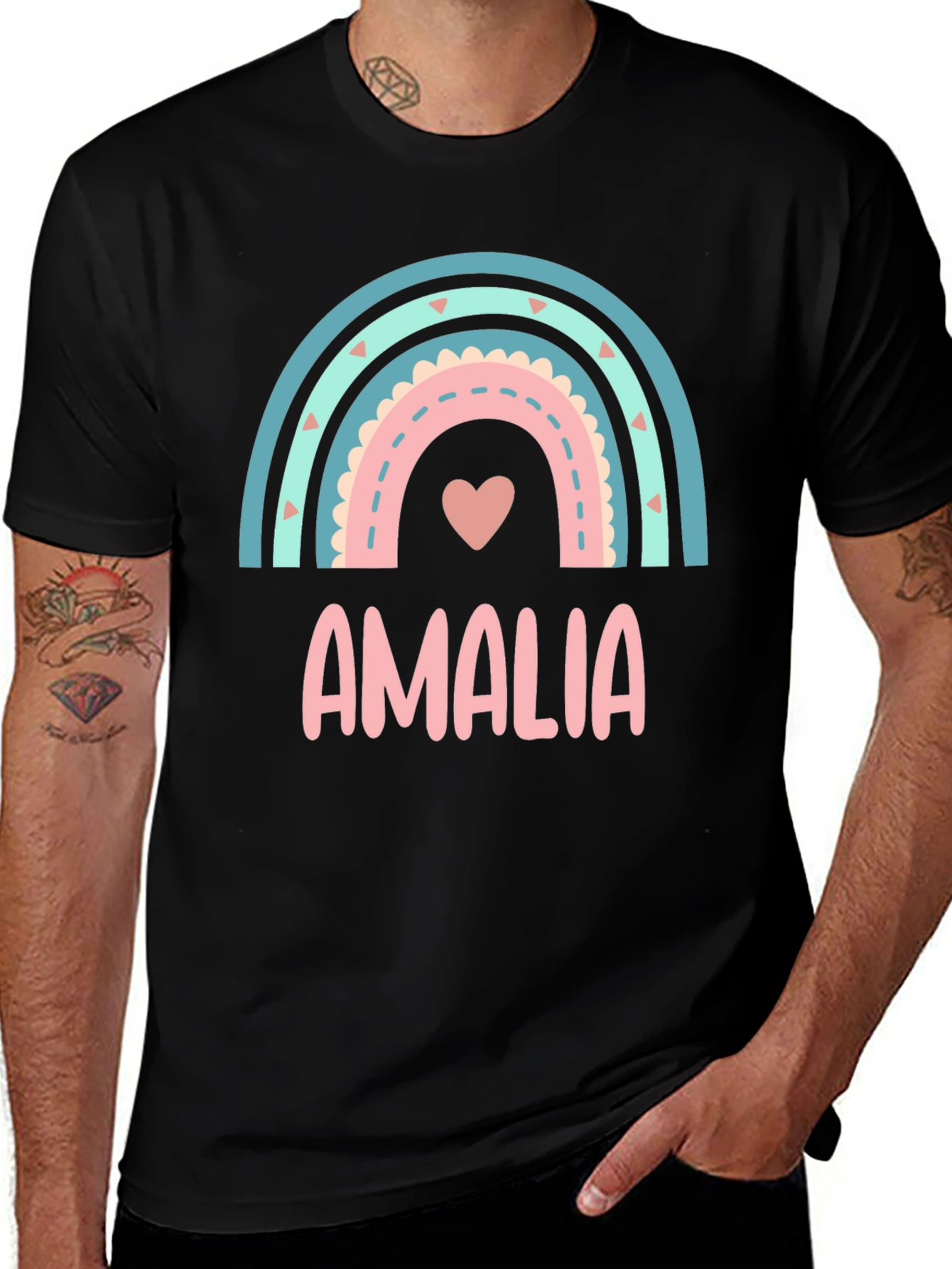 Camiseta Negra Personalizada Amalia Arcoíris