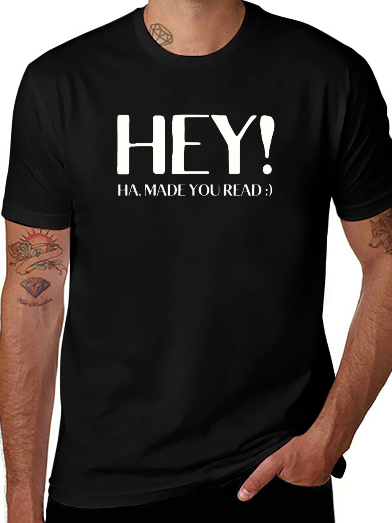 Camiseta Negra Hombre Hey! Ha made you read :)